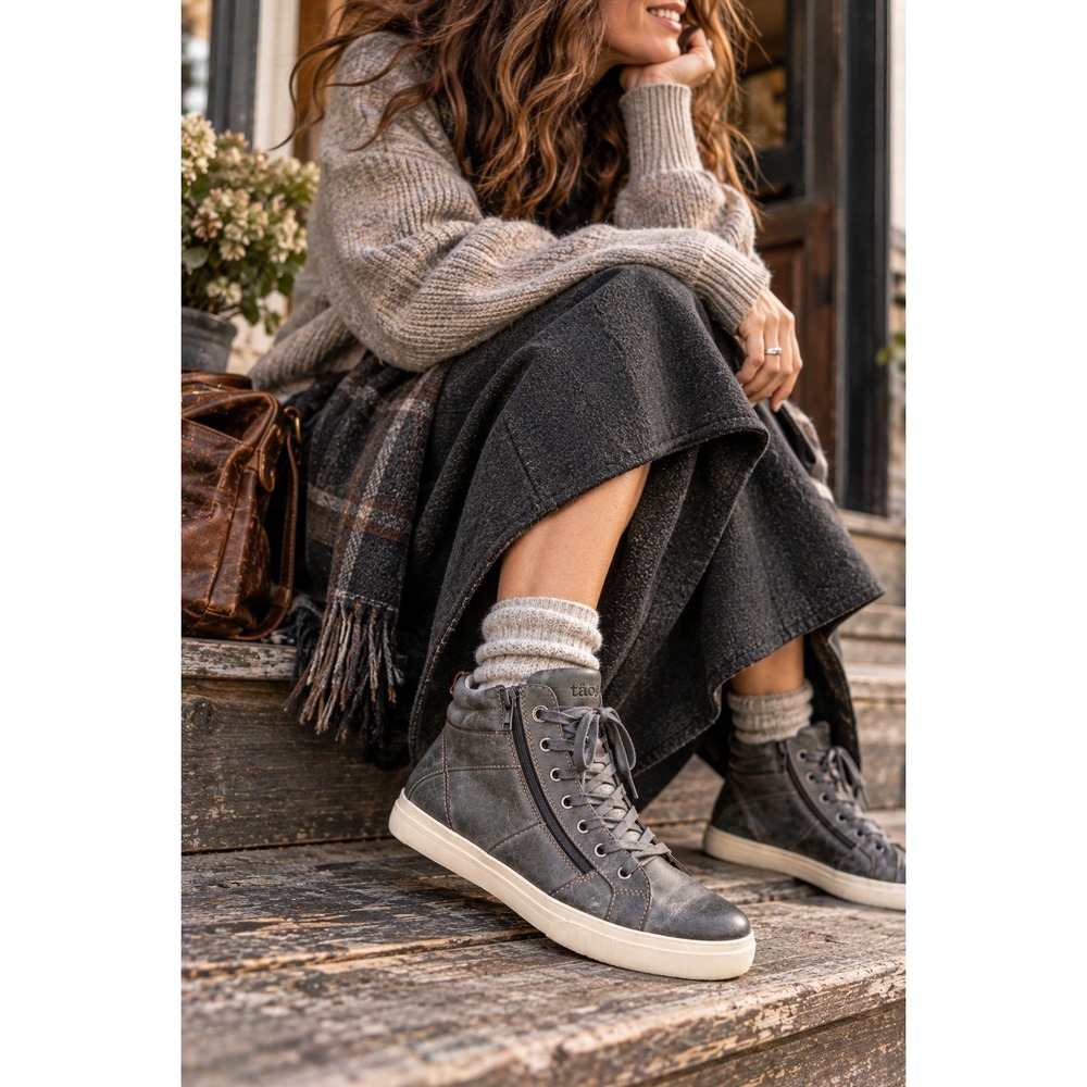 Taos Winner Steel Gray Leather High Top Zip Arch Support Comfort Sneakers 9